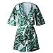 ASSKDAN Women's Fashion V Neck Leaves Print Short Sleeve Jumpsuit Rompers (Green, S)