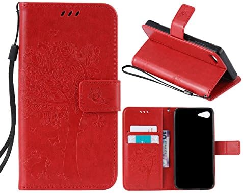 MEIRISHUN Cat and Tree Pattern Wallet Stand Flip Case Cover with Card Slot for Lenovo ZUK Z2/ Z2 Plus - Red