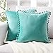 Top Finel Decorative Throw Pillow Covers with Pom Poms Soft Particles Velvet Solid Cushion Covers 18 X 18 for Couch Bedroom Car, Pack of 2, Teal