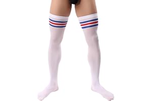 BLESO Men’s Sissy Thigh High Socks Over Knee Stockings Femboy Crossdresser Striped Long Sockings Clothes for Men