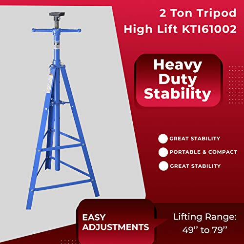 K Tool International Underhoist Support Stand XD, 2 Ton Tripod High Lift, Bearing Mounted Spin Handle, Height up to 80 Inches, 24 Inch Triangle Base KTI61002 - Image 5