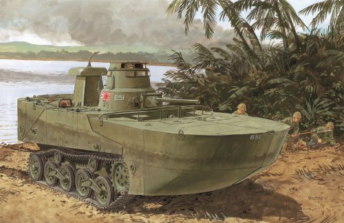 Dragon Models IJN Type 2 Amphibious Tank (Ka-Mi) with Floating Pontoon(L) Model Building Kit, 1/72 Scale