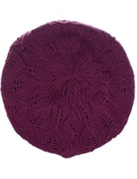 BYOS Winter Chic Warm Double Layer Leafy Cutout Crochet Chunky Knit Slouchy Beret Beanie Hat Solid