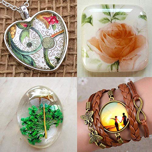 100pcs Glass Cabochons Clear Dome Tiles for Cameo Pendants Photo Craft Jewelry Making(Round, Oval, Square, Teardrop, Heart-Shape)
