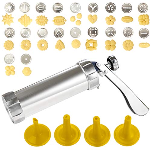 Cookie Press Gun Kit, Stainless Steel Biscuit Maker Cookies Press DIY Baking Decoration Supplies for Cookies Cake Cheese Dessert Decorative Tools with 20 Discs and 4 Icing Tips Cookie Maker Press - Thumbnail 7