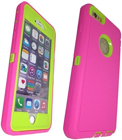 iphone 6 case, Lucky On iPhone 6 / 6s 4.7in Durable Dual Layer Protective Hybrid Armor Heavy Duty Shockproof Shell Case - built-in Transparent Screen Protector (Pink &amp; Green)