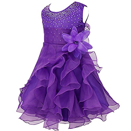 FEESHOW Baby Girls Rhinestone Princess Wedding Pageant Party Ruffle