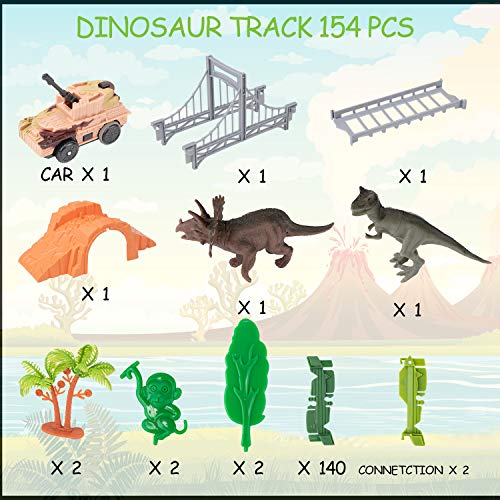 image for VENSEEN Dinosaur Kids Toys 154Pcs. A Dinosaur World Road Race Car Flex
