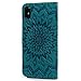 iPhone X Case, iPhone 10 Wallet Case PU Leather Embossed Sunflower Magnetic Closure Credit Card Holder Flip Stand Folio Protective Cover Case for iPhone X / iPhone 10, Blue