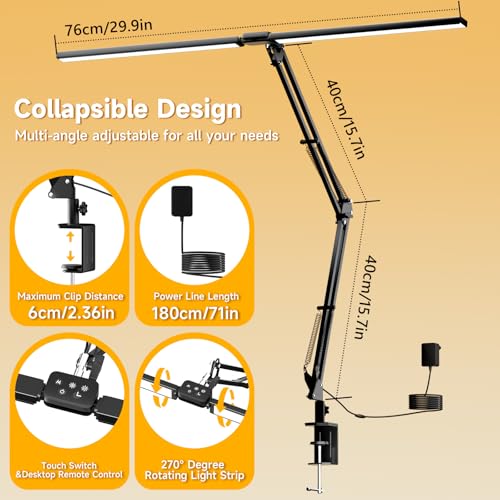 SKYLEO LED Desk Lamp, Dual Head - Remote Control, 2400 LM, 24 W, 5 Temperature Modes, Dimmable - Temp & Mem, Easy to Install - for Office, Readings - Black