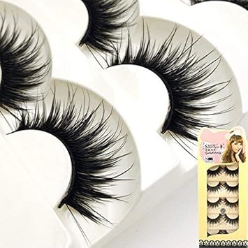 Sozzumi New 5Pairs Long Black False Eyelashes Makeup Faux Non Magnet Extension Eyelashes