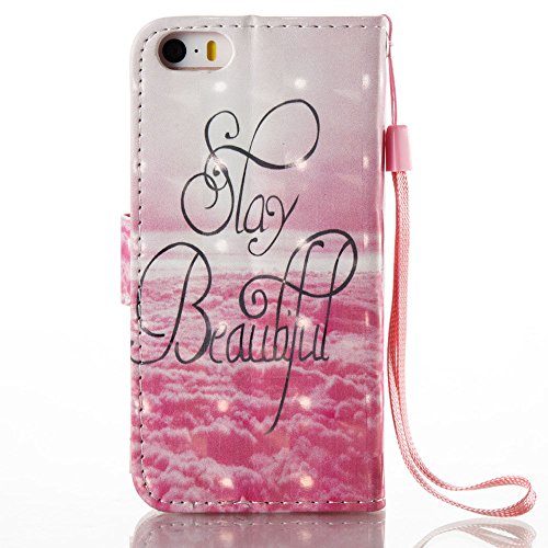 iPhone SE Case,iPhone 5S Case,iPhone 5 Case, JanCalm [Wrist Strap] [Kickstand] [3D Painted] [Card/Cash Slots] Pattern Premium PU Leather Wallet Magnetic Flip Folio Cover + Crystal pen (Beautiful) - Thumbnail 2
