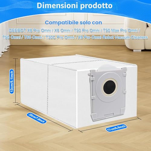12 Bags for DEEBOT X9 Pro/X8 Omni, T50/T50 Max/T50 Pro Omni, T80 OMNI, T30C Pro OMNI Vacuum Cleaner, Accessories for Activated Carbon Vacuum Cleaner Bags