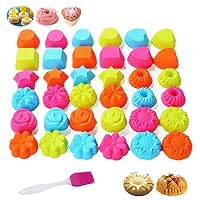 KeepingcooX Silicone Cupcake Liners Baking Cups Non-Stick Jumbo Reusable Muffin Molds | Bento Bundle Lunch Box Dividers | Castle, Rose, Star, Heart, BPA Free, 2.75 x 1.30 Inch, 36 Pcs+1 Pastry Brush