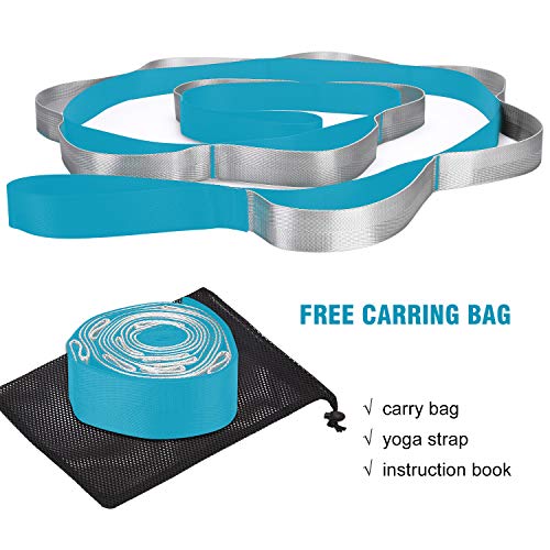 Yoga Strap Fitness Multi-Loop Strap Stretch Band 12 Loops Yoga Stretch Strap Nonelastic Stretch Strap for Physical Therapy, Pilates, Dance and Gymnastics with Carry Bag