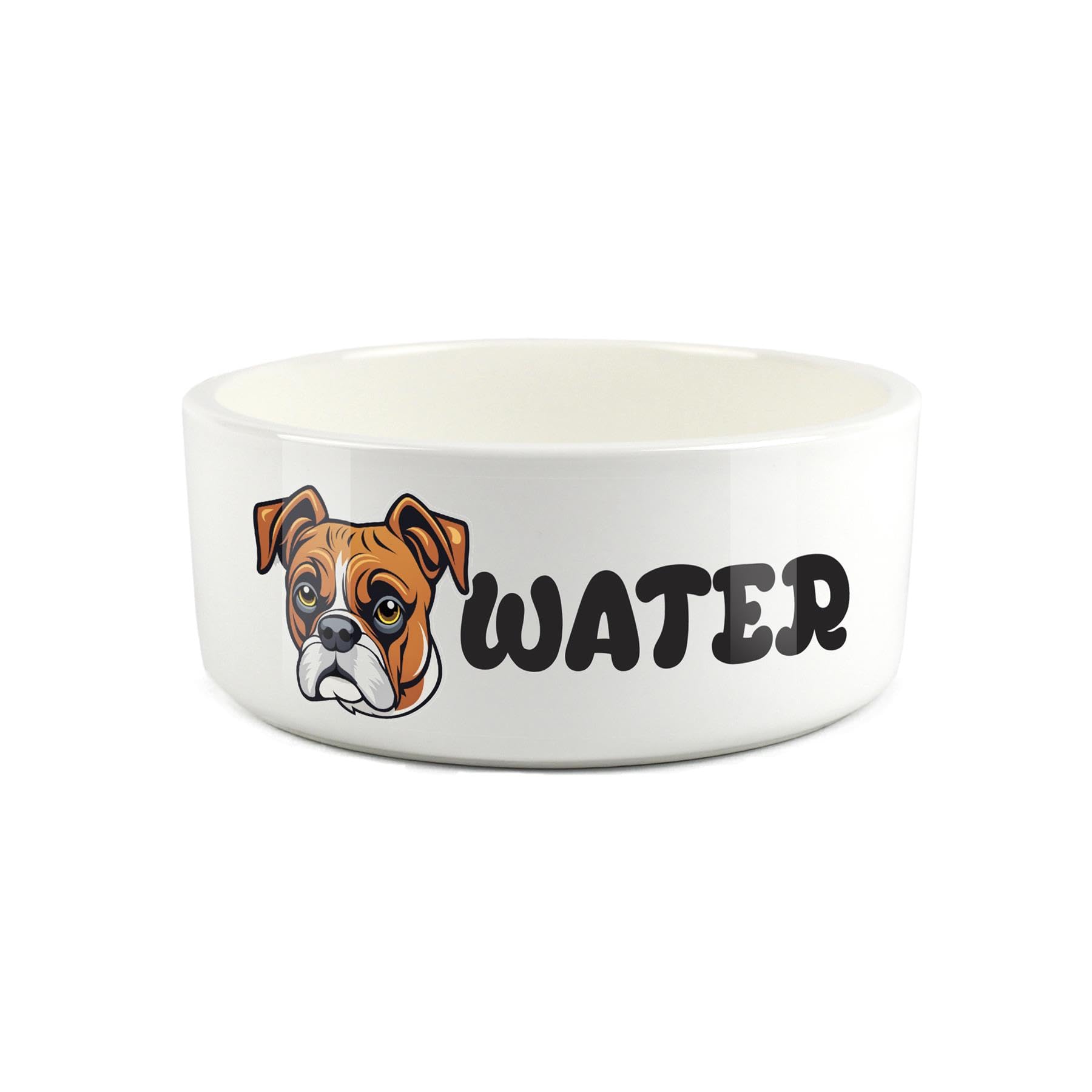 Boxer Pet Bowl - Cartoon Dog Portrait Large Ceramic Water Bowl - Novelty White Water Dish For Dogs