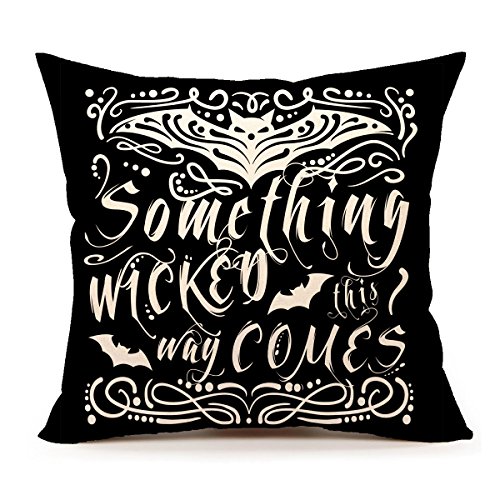 4TH Emotion Something Wicked Chalkboard Halloween Throw Pillow Cover Pillow Case 18 x 18 Inch Cotton Linen for Sofa(Bat)