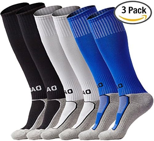 Boys/Girls Outfits Compression Long Sport Knee High Football &amp; Soccer Socks Pack (Kids/Youth Gifts) 3 Pair Black&amp;White&amp;Blue