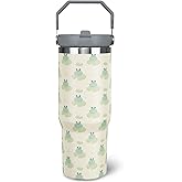 Jizrecly 30oz Frog Flip Straw Tumbler, Insulated Coffee Travel Mug with Handle and Straw, 30oz Frog Water Bottle Gifts for Women and Girls