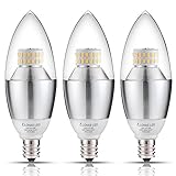 (Pack of 3) LOHAS® Dimmable LED Candelabra Bulb, 6-Watt (60 Watt Equivalent) Daylight White 5000K Light Bulbs, E12 Candelabra Base LED Light Bulbs for Home, 550 Lumens LED Lights, Torpedo Shape LED Bulb