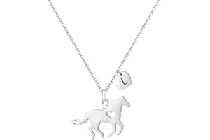 MONOOC Horse Necklace for Girls - Dainty Pendant Heart 26 Initial Jewelry for Women, Kids, Horse Lovers