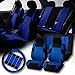 FH-FB071115 Complete Set Travel Master Seat Covers Airbag Ready & Rear Split, Blue/ Black- Fit Most Car, Truck, Suv, or Van