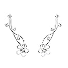 EleQueen 925 Sterling Silver Full Cubic Zirconia Flower Ear Crawlers Sweep Cuff Hook Earrings 1 Pair