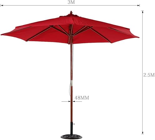 Amazon Com Ikayaa 10ft Wooden Market Umbrella Outdoor Table Umbrella With 8 Hard Wood Ribs Red Garden Outdoor