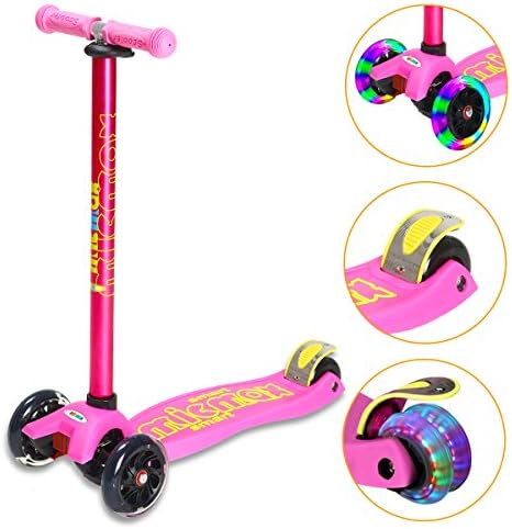 Banne Scooters for Girls Adjustable Height Lightweight 3 Wheel Scooter with Flashing Wheels for Kids 3-14 Year Old