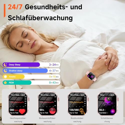 Women's Smartwatch with ECG/Sleep Monitor/BMI/HRV/LED Light, 2.0 Inch Health Watch with 24H Blood Pressure Monitor, Heart Rate Monitor, Uric Acid, Body Temperature, SpO2, Menstrual Cycle, SOS