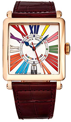Franck-Muller-Womens-6000HSCDTCDR5NN-Master-Square-Silver-Dial-Colored-Numerals-Wine-Leather-Strap-18K-Rose-Gold-Swiss-Automatic-Watch