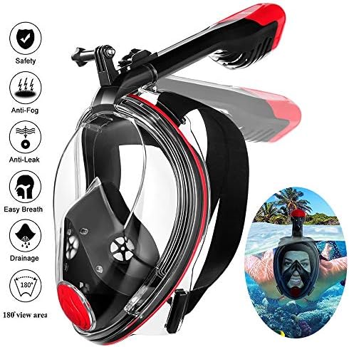 MOVTOTOP Full Face Snorkel Mask, Foldable Snorkeling Mask with Detachable Camera Mount, 180° Panoramic View Diving Mask Dry Top Set Anti-Fog Anti-Leak-Red