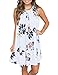 MEROKEETY Women's Sleeveless Floral Print Pleated Summer Loose Casual Mini Tank Dress White