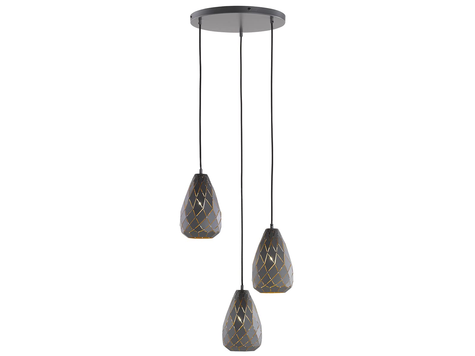 Trio Leuchten Onyx 301300342 Pendant Light Metal Anthracite/Gold-Coloured Interior/Fabric Coated Cable Black