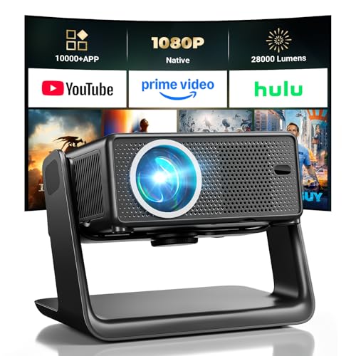 Projector Compatible with Netflix 28000 Lumens, Mini Projector 4K Supports Native 1080P, WLAN 6 and Bluetooth, Electric Focus and 4D Keystone, Over 100,000+ Apps, Home Cinema / Outdoor
