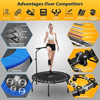 JX FITNESS Trampolín Plegable con Mango, Cama Elástica Interior ...