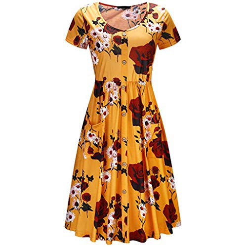 Respctful✿Women's Halter Neck Summer Dress Casual Sundress with Sun Floral Printed Maxi Long A-Lined Dress Yellow - Thumbnail 2