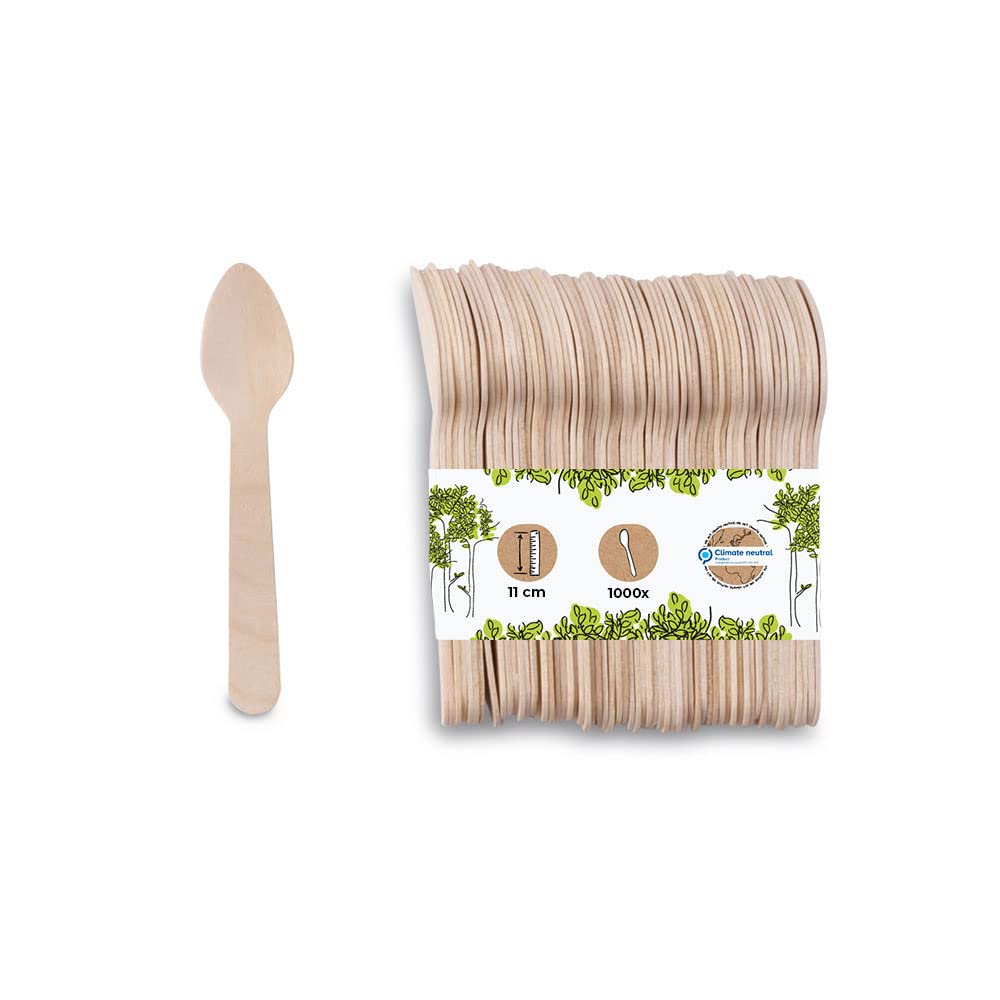 BIOZOYG Environmentally Friendly Disposable Crockery Espresso Spoon I Wooden Cutlery Soup Spoon Wooden Spoon Disposable Cutlery I Biodegradable and compostable Cutlery I 1000 x Spoons 11cm