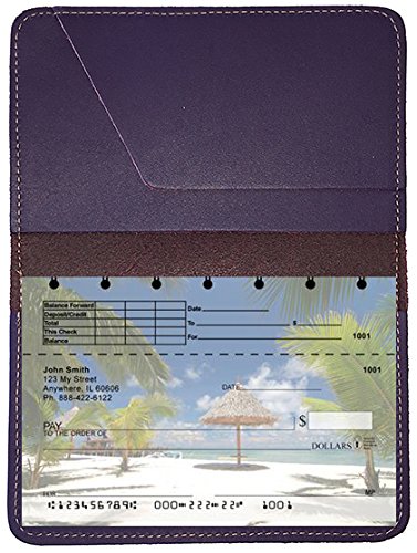 Dark Purple Leather Top Stub Checkbook Cover - Thumbnail 2