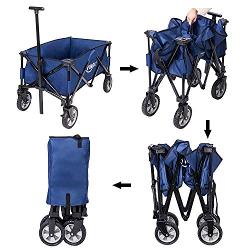 VINGLI Portable Collapsible Utility Wagon,Sturdy Outdoor Folding Garden Sports Shopping Cart, Steel Frame for Beach Park Camping Patio Compact on Wheels Blue
