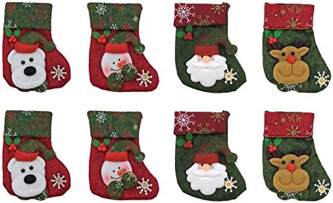 Christmas Tableware Holder - Mini Stocking, Christmas Cutlery Dinnerware Bag Cover - Dining Decorations Snowman Reindeer Santa Bear - Green Dark