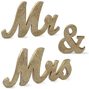 SERWOO (H:15cm) MR & Mrs Letras Madera Vintage Decoracion Mesa Boda Color Dorado