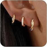 PHXGE Gold Hoop Earrings for Women Trendy, 14K Gold Plated Huggie Earrings Set Dainty Small Hoops Cartilage Hypoallergenic Lightweight Jewelry