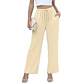 NILOUFO Women Summer Casual High Waist Wide Leg Pants Fashion Lightweight Flowy Boho Beach Palazzo with Pockets