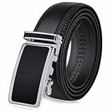 Vbiger Men's Leather Belt Sliding Buckle 35mm Ratchet Belt (Black 21) 48