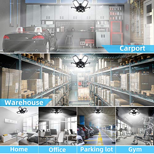 100W LED Garage Lights, 10000LM LED Garage Ceiling Light Fixtures with 5 Adjustable Panels LED Shop Light Super Bright LED Deformed Folding Light E26/E27 LED Light Bulbs for Basement, Workshop, Barn