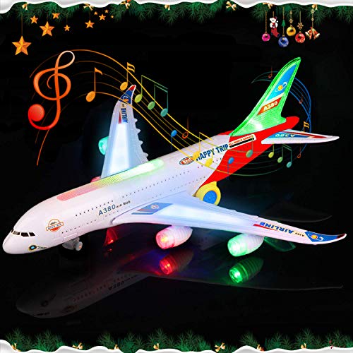 Alagoo Electric Airplane Toy Kids Toy Plane Airbus with Flashing Lights, Realistic Aircraft Jet Engine Sounds, Changes Direction Auto, Bump and Go Action Toy Airplanes for 3+ Years(Colors May Vary) - Thumbnail 2