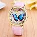 Start Women's Butterfly Case Leather Band Wrist Watch Bracelet (Blue)