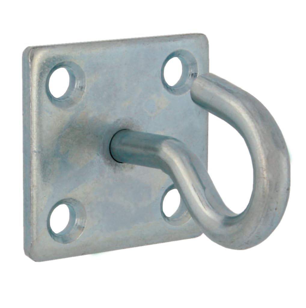 amig - Ceiling Hook for Lamp - Wall Anchor with Screw Fixing - 50 x 50 x 8 Hook Ø8 mm - Multipurpose Open Hook - with Fixed Plate - Zinc Plated Steel