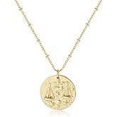 Zodiac Coin Embossed Choker Necklace Disc 12 Constellation Astrology Horoscope 14K Gold Plated Round Pendant Personalized Necklace Gift for Women Men